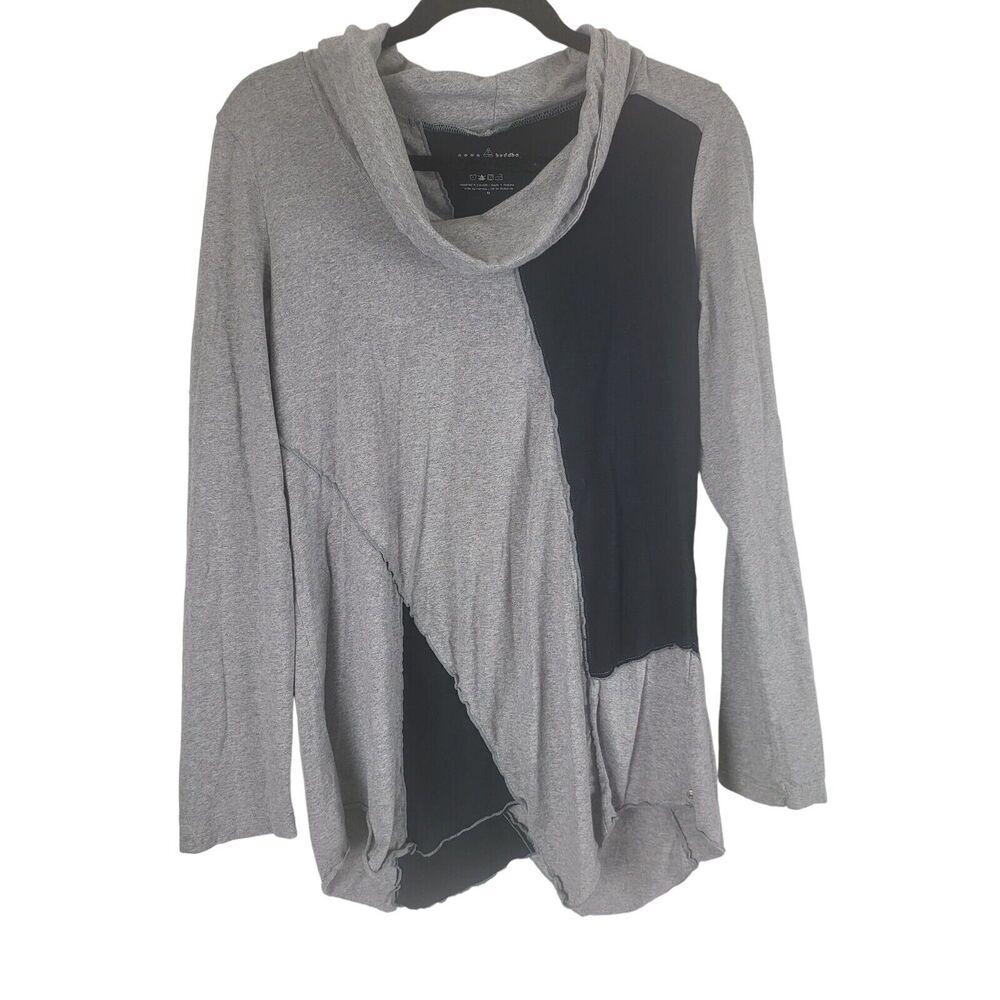 Neon Buddha Cowl Neck Long Sleeve Top M Womens‎ Grey Black Pullover Color Block